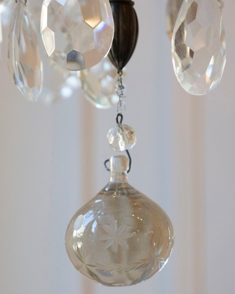 19th Century French Five-Light Iron and Crystal Chandelier with Pendeloques - JAA