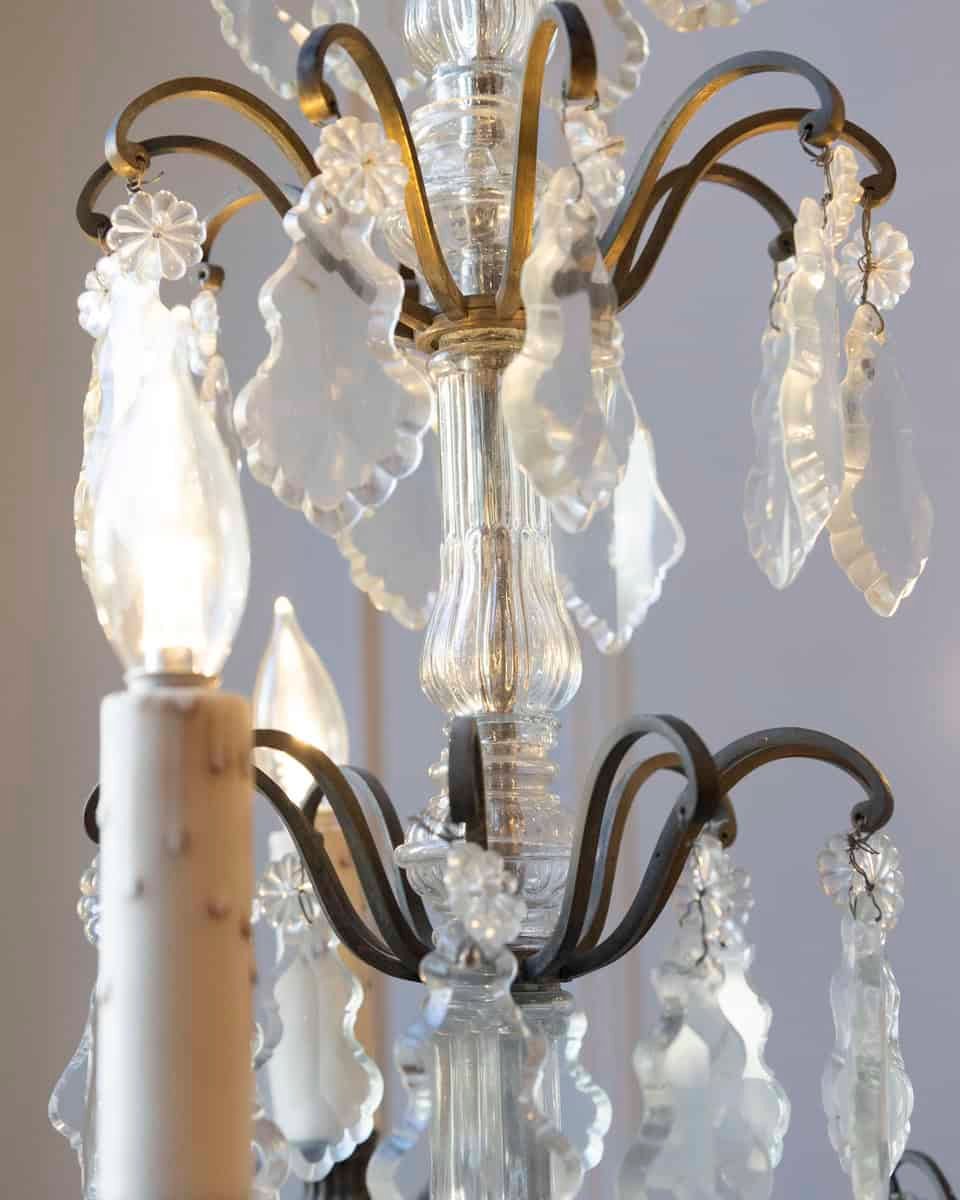 19th Century French Five-Light Iron and Crystal Chandelier with Pendeloques - JAA