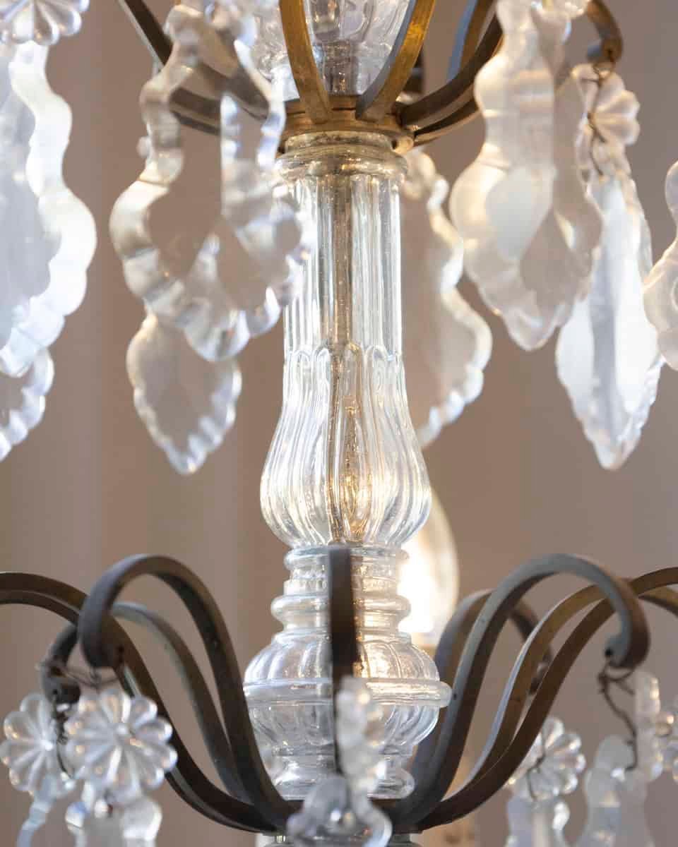 19th Century French Five-Light Iron and Crystal Chandelier with Pendeloques - JAA