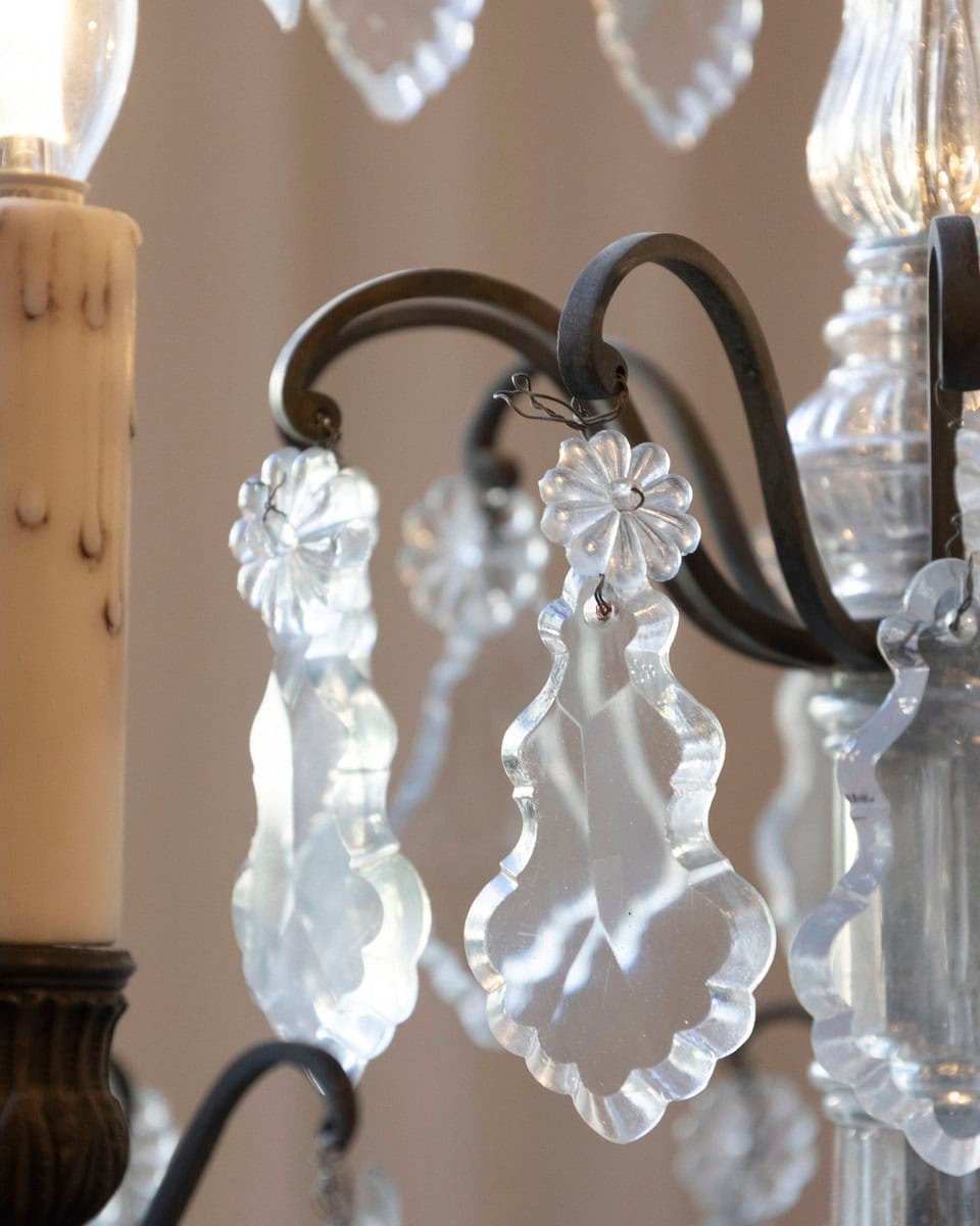 19th Century French Five-Light Iron and Crystal Chandelier with Pendeloques - JAA