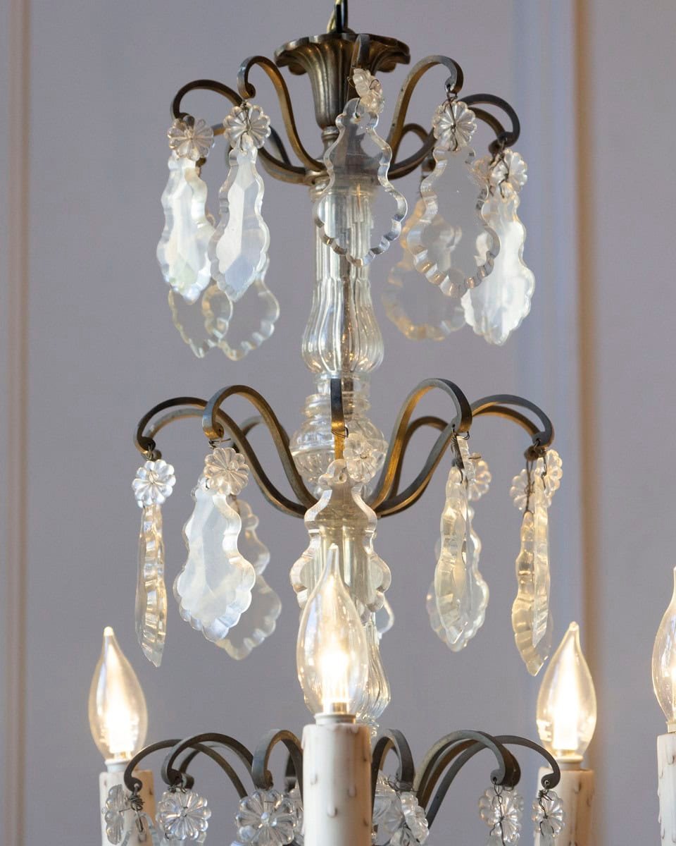 19th Century French Five-Light Iron and Crystal Chandelier with Pendeloques - JAA