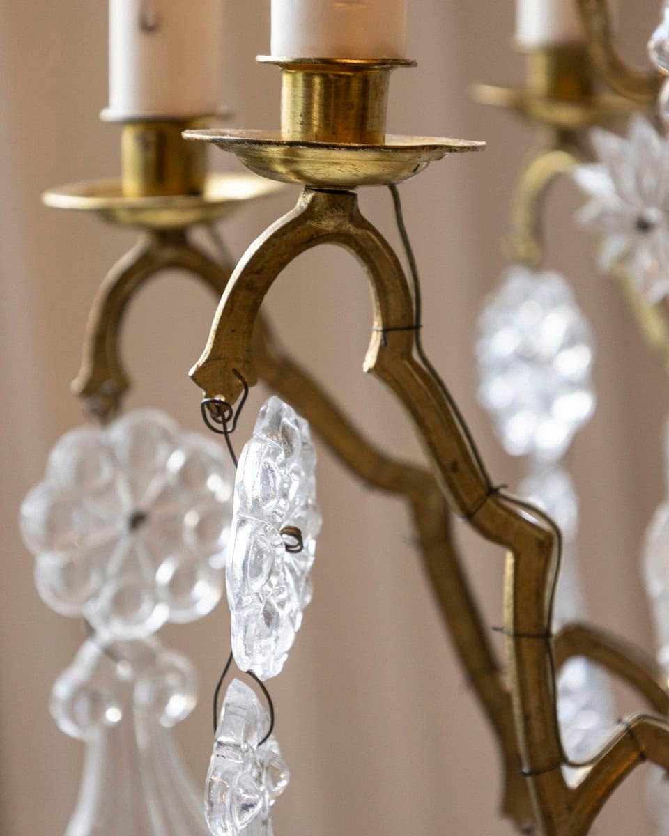 French 1900s Belle Époque Brass and Crystal 10-Light Chandelier with Pendeloques - JAA