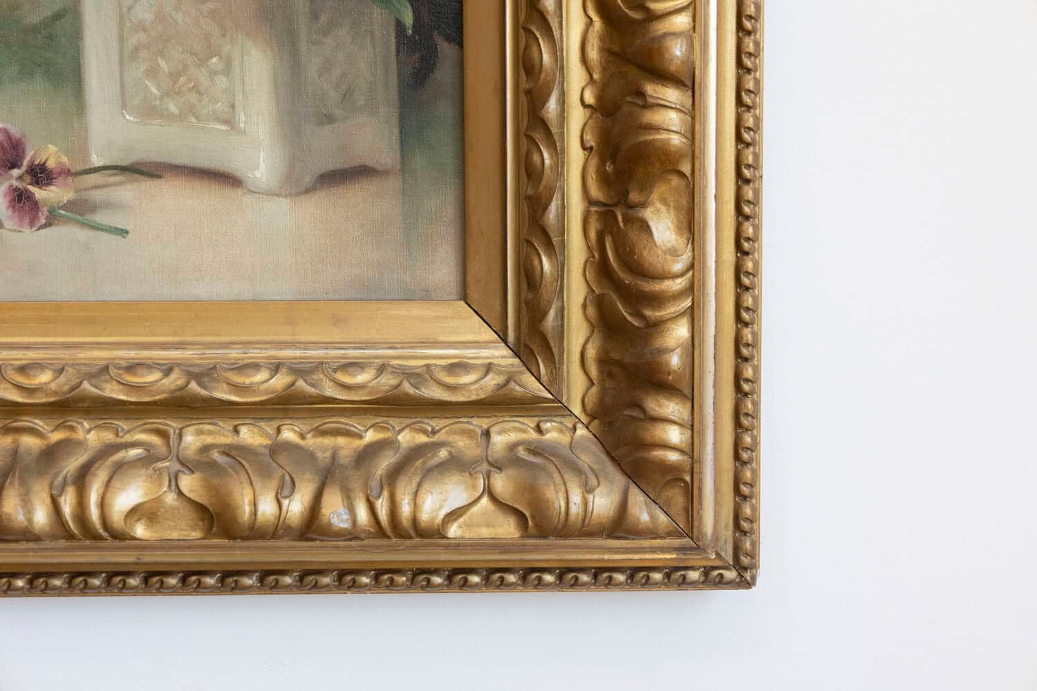 French Framed Oil on Board Still-Life Painting Depicting Pansies, 19th Century - JAA