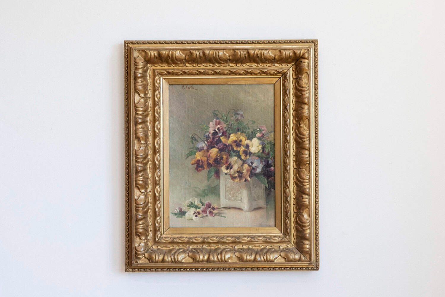 French Framed Oil on Board Still-Life Painting Depicting Pansies, 19th Century - JAA