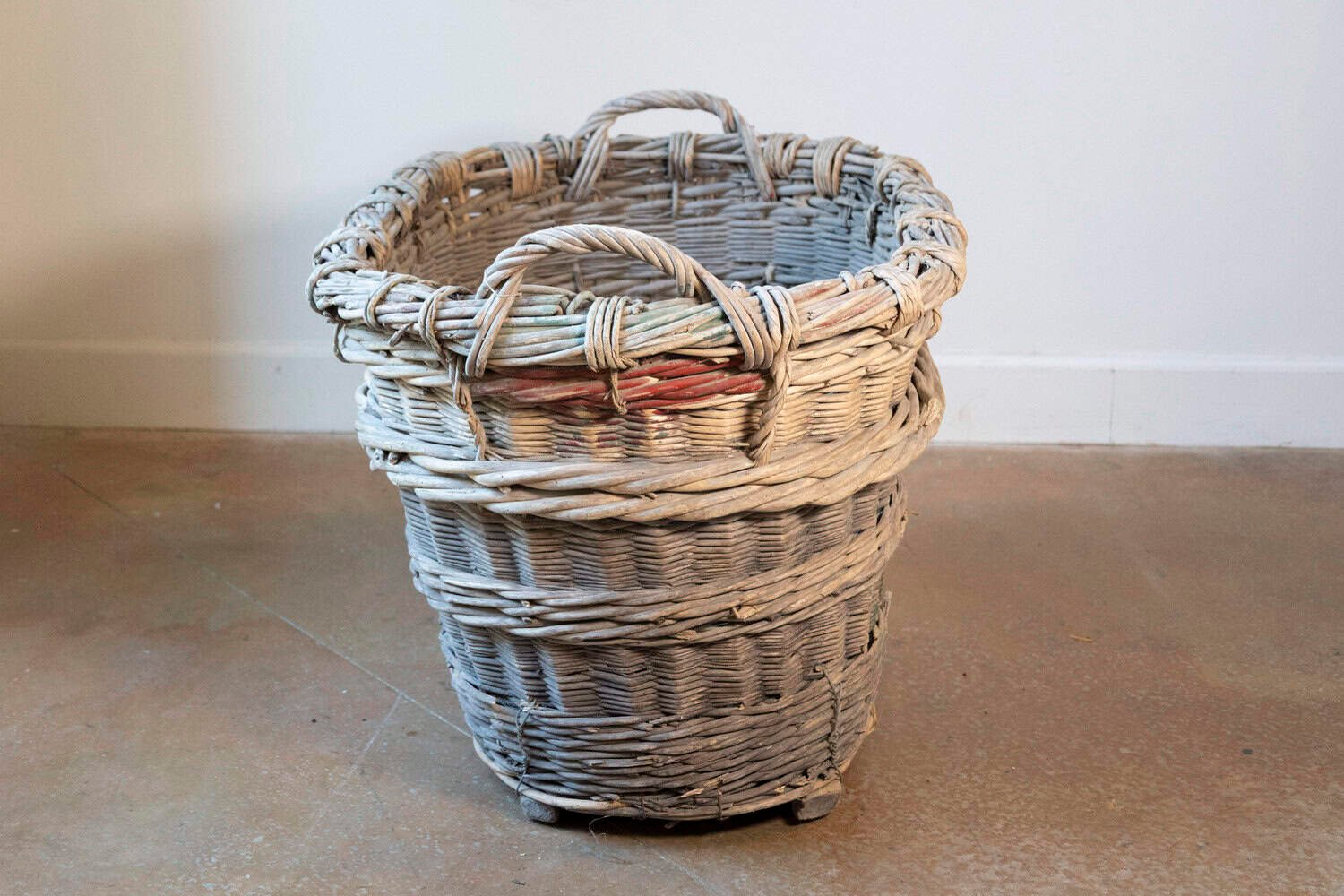 French Early 20th Century Wicker Grape Harvesting Basket - JAA