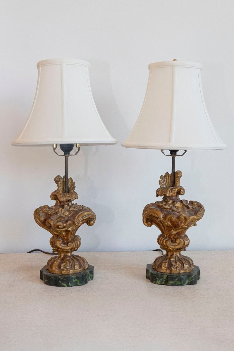 Pair of 18th Century French Giltwood Fragment Table Lamps - JAA