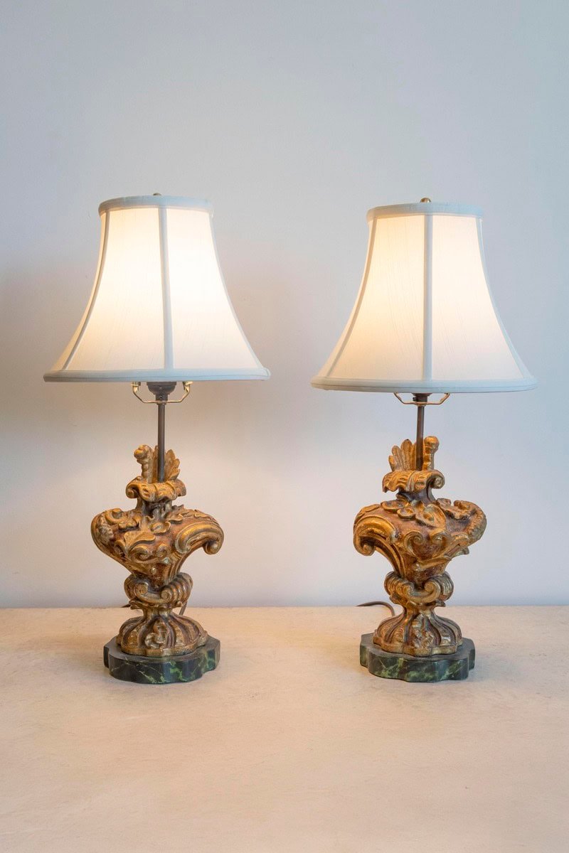 Pair of 18th Century French Giltwood Fragment Table Lamps - JAA