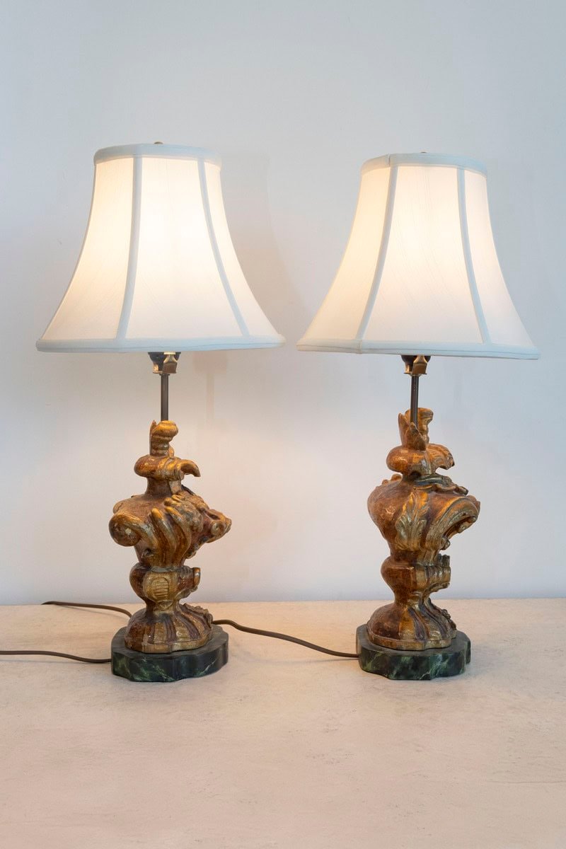 Pair of 18th Century French Giltwood Fragment Table Lamps - JAA