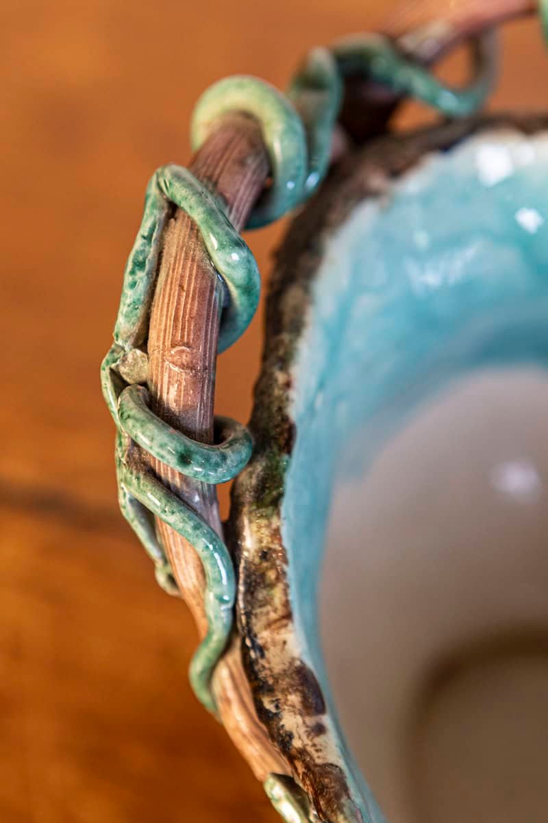 French 1850s Barbotine Majolica Jardinière by Thomas Sargent with Floral Décor - JAA