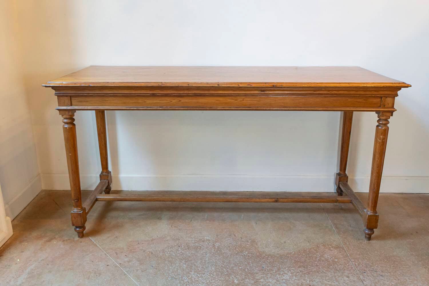 French Louis XVI Style 20th Century Pine Console Table with Cylindrical Legs - JAA
