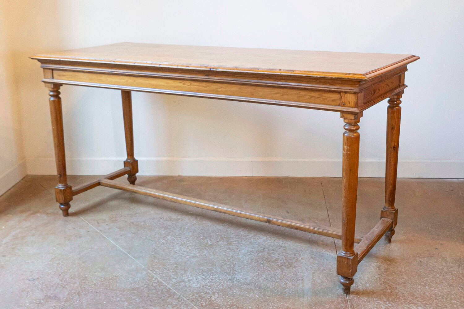 French Louis XVI Style 20th Century Pine Console Table with Cylindrical Legs - JAA