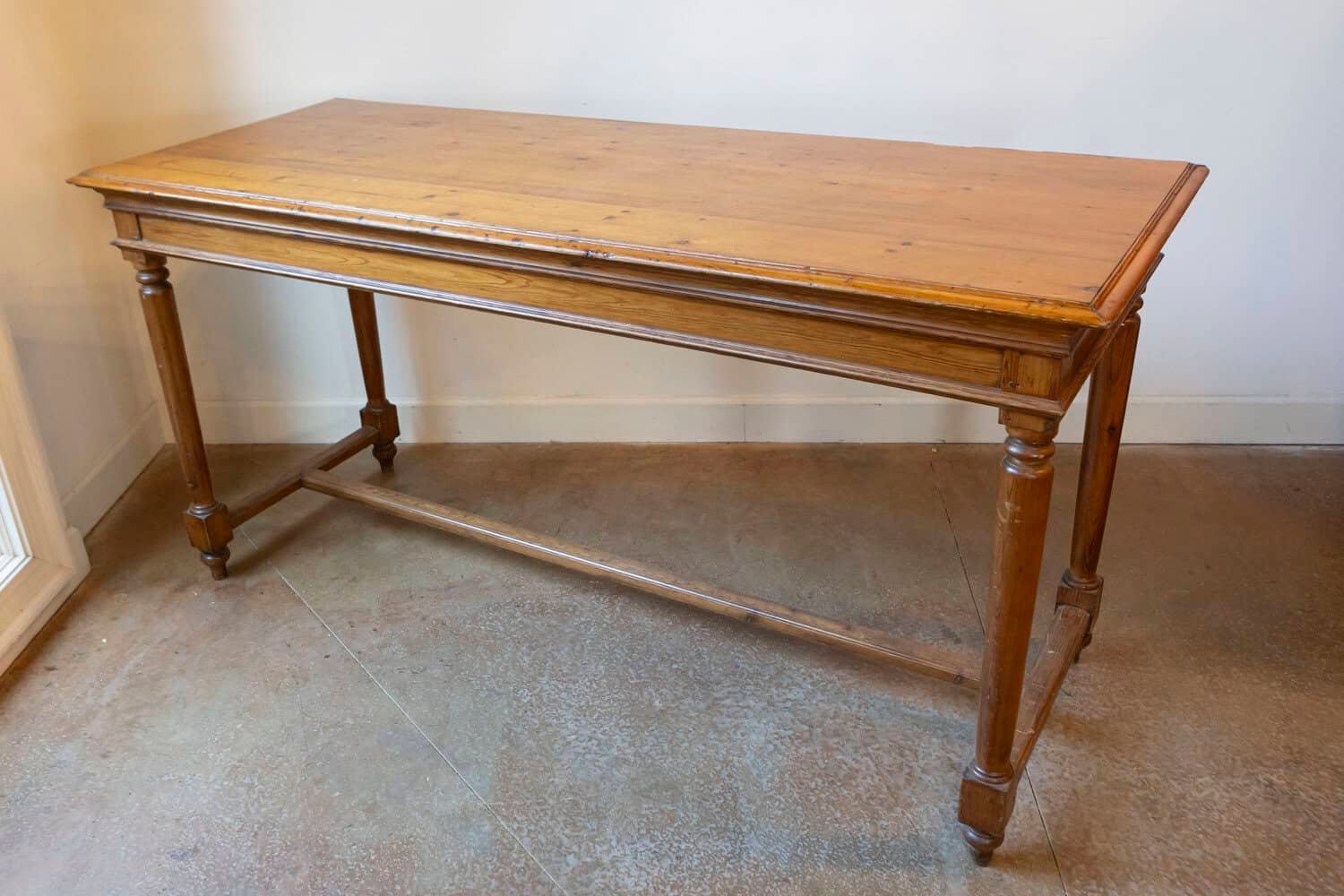 French Louis XVI Style 20th Century Pine Console Table with Cylindrical Legs - JAA
