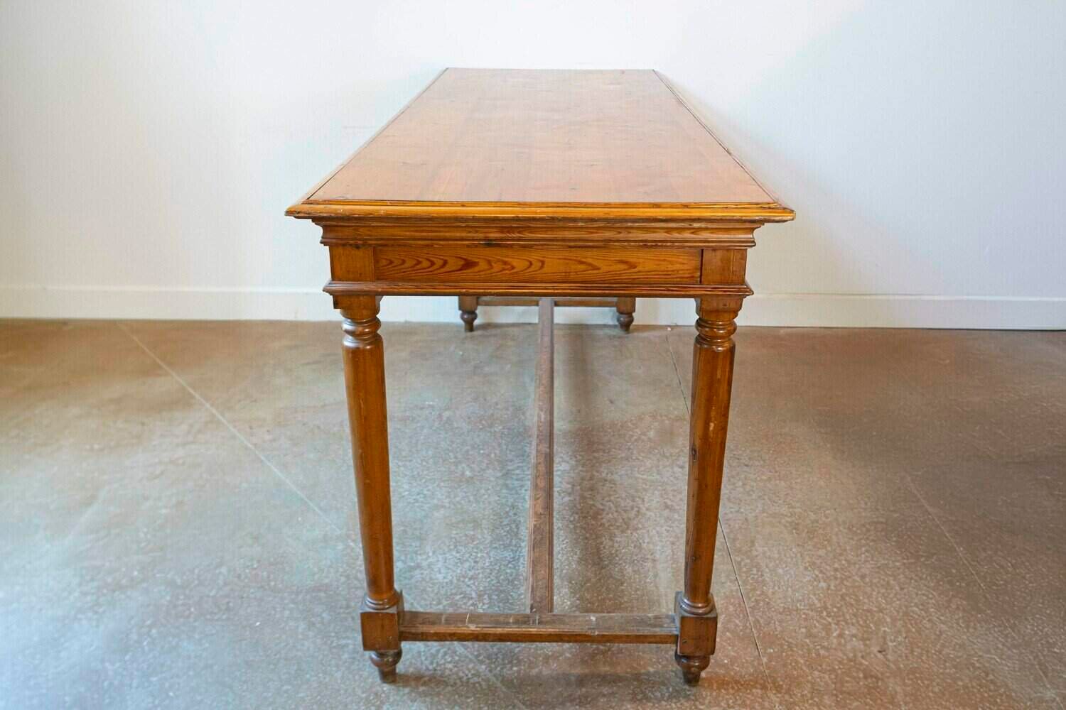 French Louis XVI Style 20th Century Pine Console Table with Cylindrical Legs - JAA