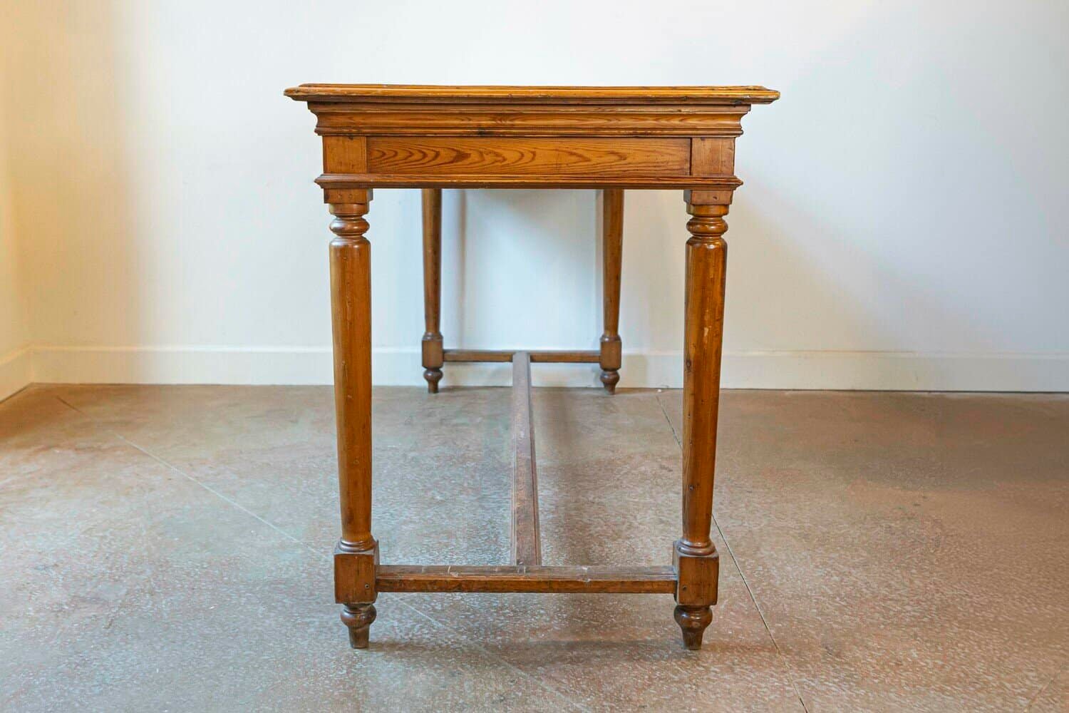French Louis XVI Style 20th Century Pine Console Table with Cylindrical Legs - JAA