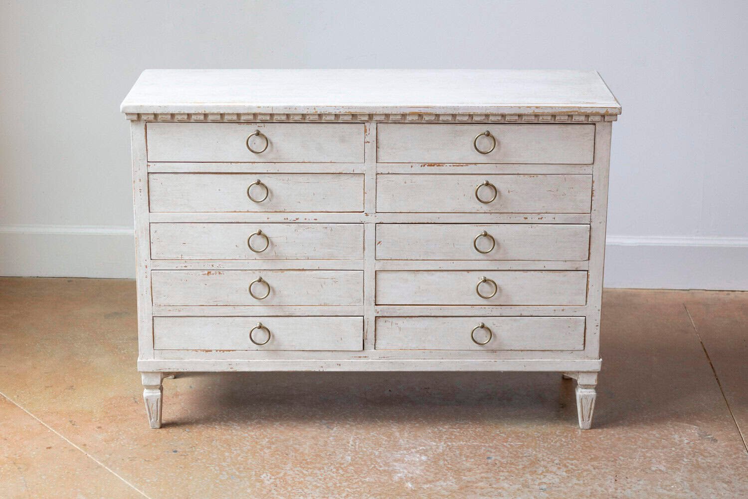 Swedish Gustavian Style 1890s Apothecary Chest with 10 Drawers and Carved Dentil - JAA