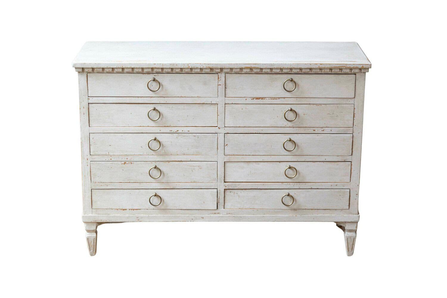 Swedish Gustavian Style 1890s Apothecary Chest with 10 Drawers and Carved Dentil