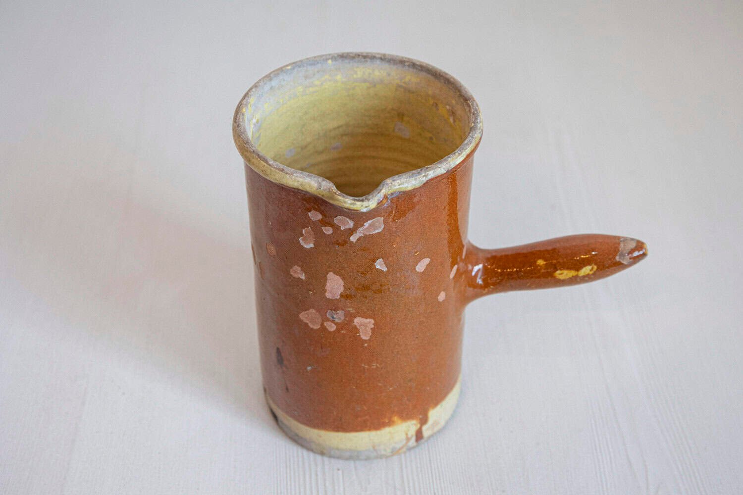 French 19th Century Rustic Pitcher with Rust Colored Glaze and Straight Handle - JAA
