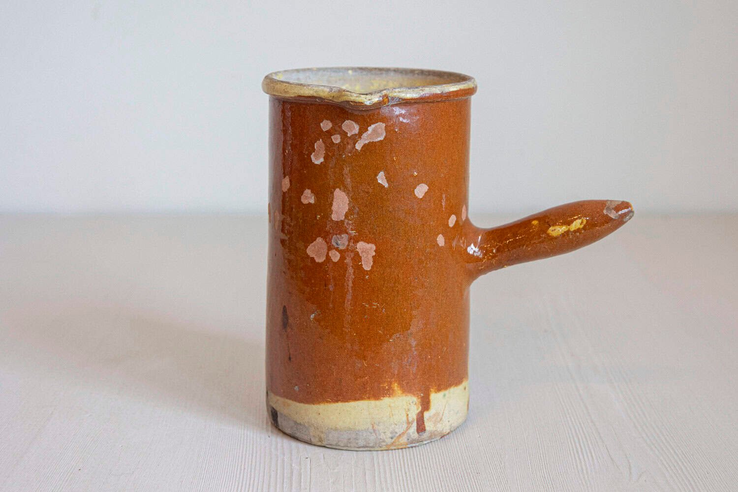French 19th Century Rustic Pitcher with Rust Colored Glaze and Straight Handle - JAA