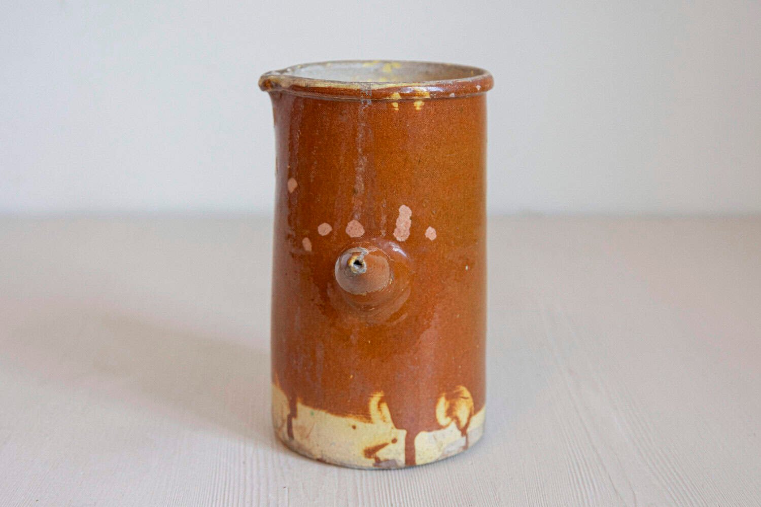 French 19th Century Rustic Pitcher with Rust Colored Glaze and Straight Handle - JAA