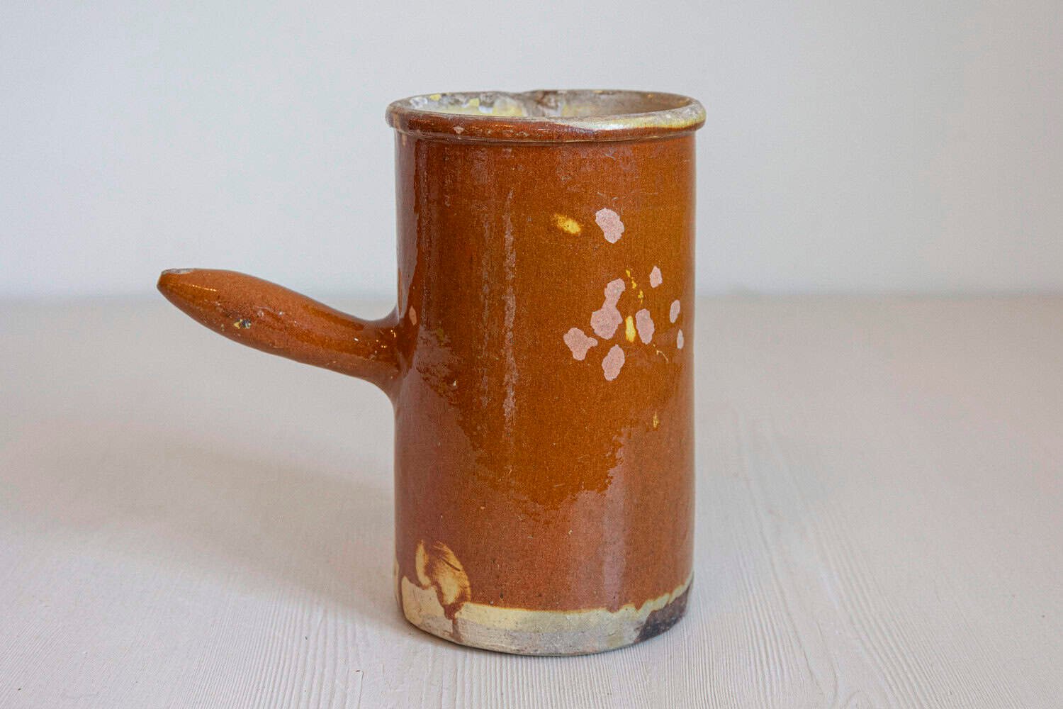 French 19th Century Rustic Pitcher with Rust Colored Glaze and Straight Handle - JAA