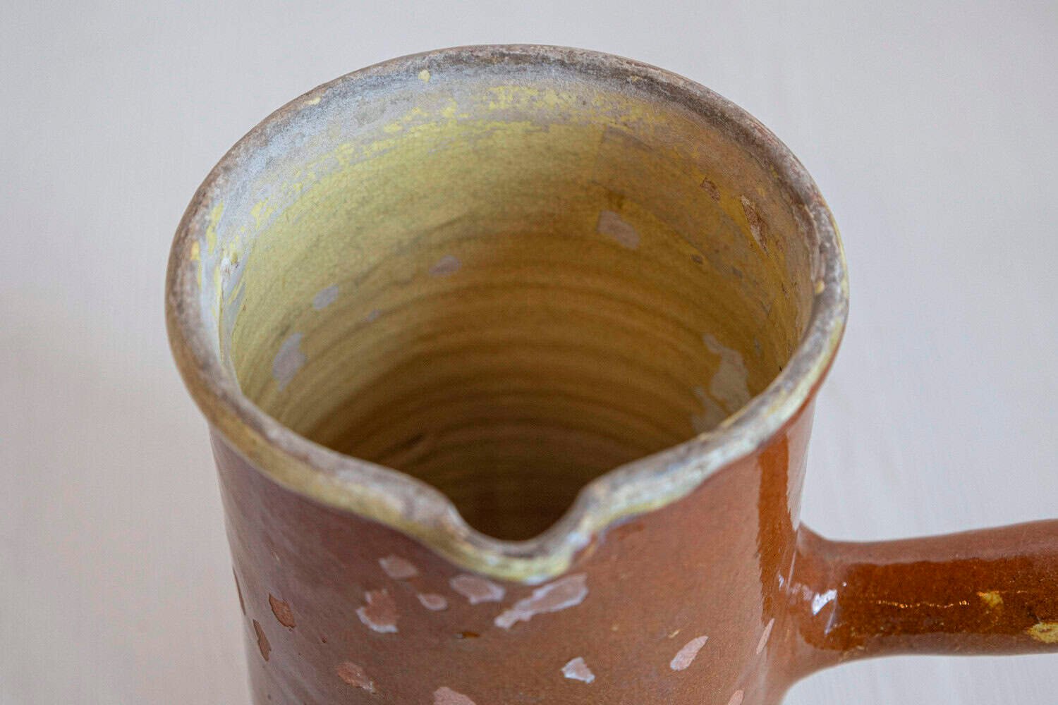 French 19th Century Rustic Pitcher with Rust Colored Glaze and Straight Handle - JAA