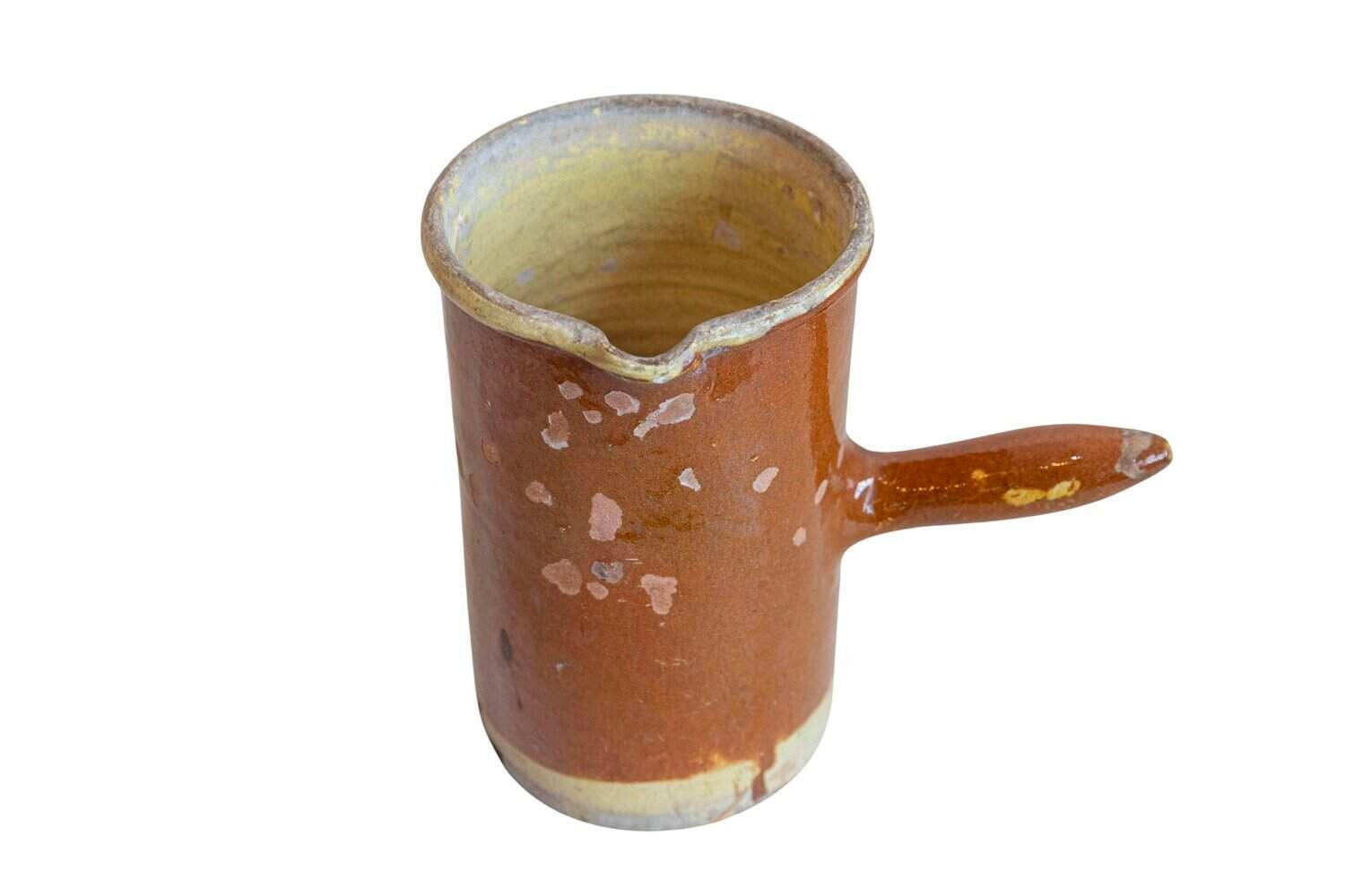 French 19th Century Rustic Pitcher with Rust Colored Glaze and Straight Handle - JAA