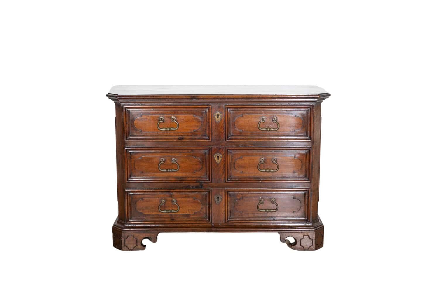 17th-century Emilian Chest Of Drawers In Solid Walnut - JAA