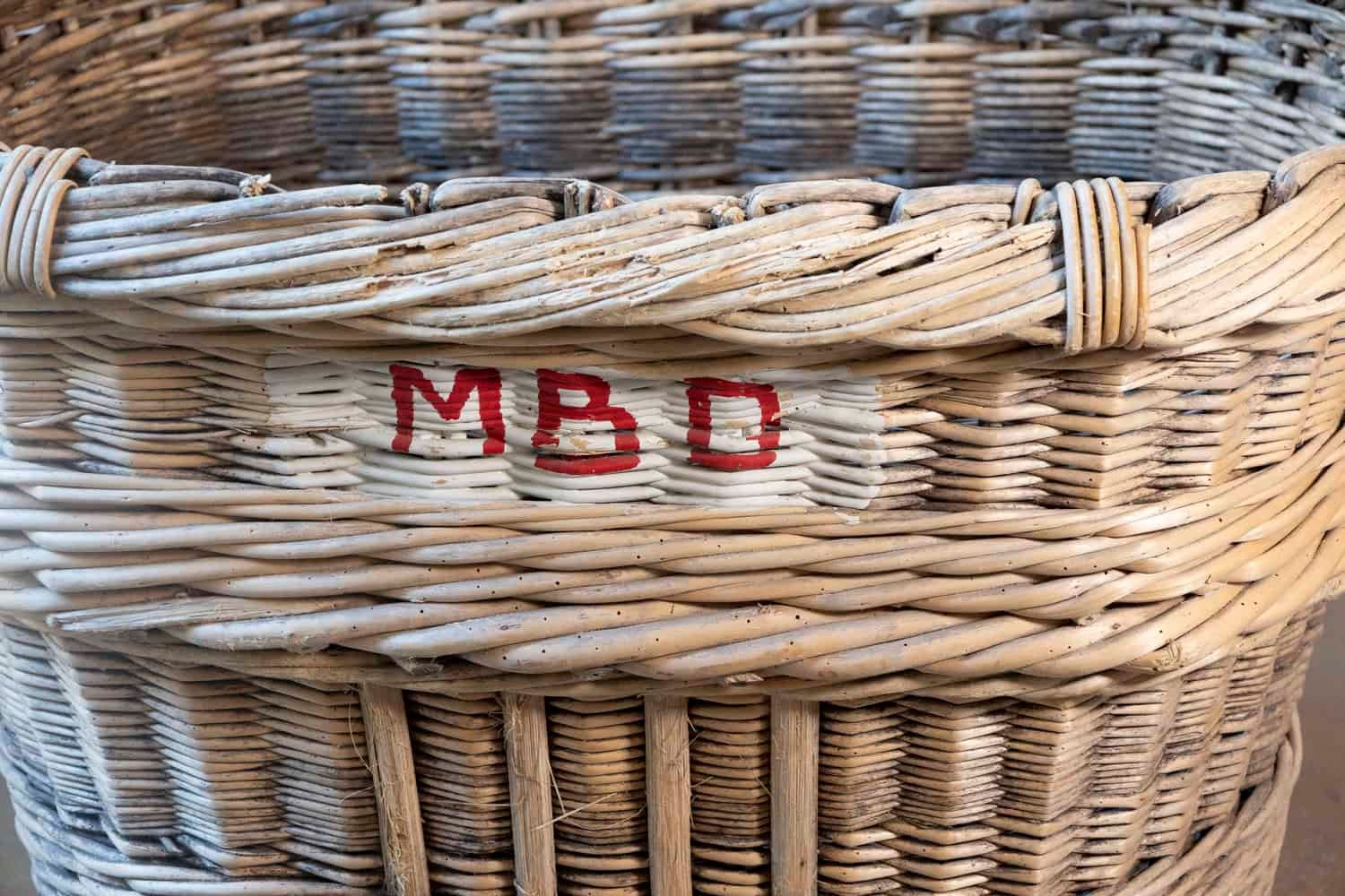 French 1940s Wicker Champagne Harvesting Basket with Stenciled Vineyard Marking - JAA