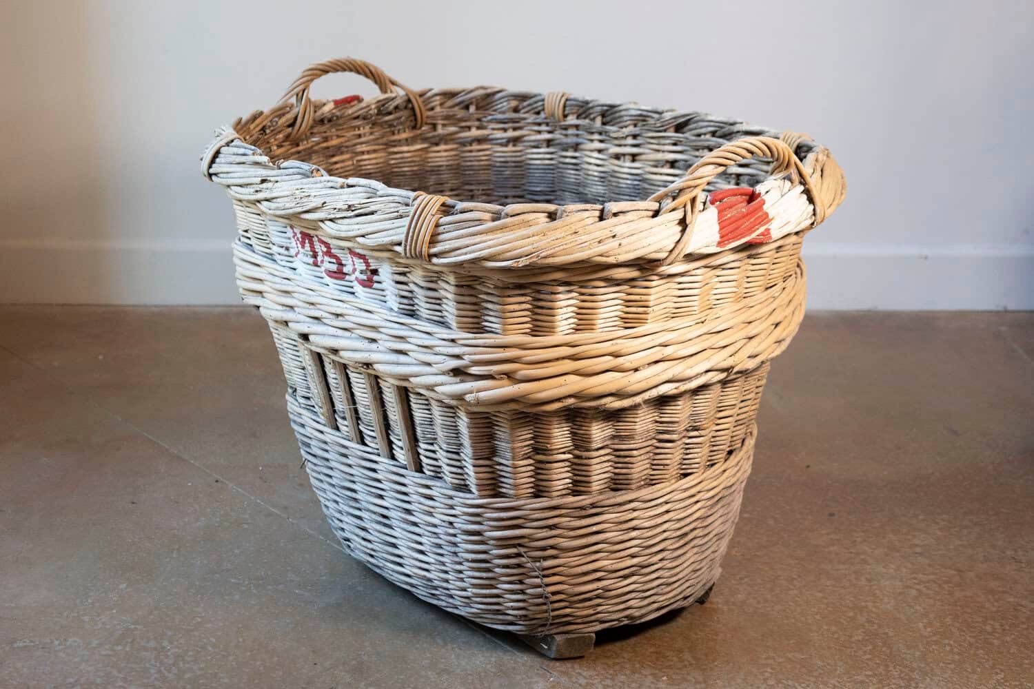 French 1940s Wicker Champagne Harvesting Basket with Stenciled Vineyard Marking - JAA