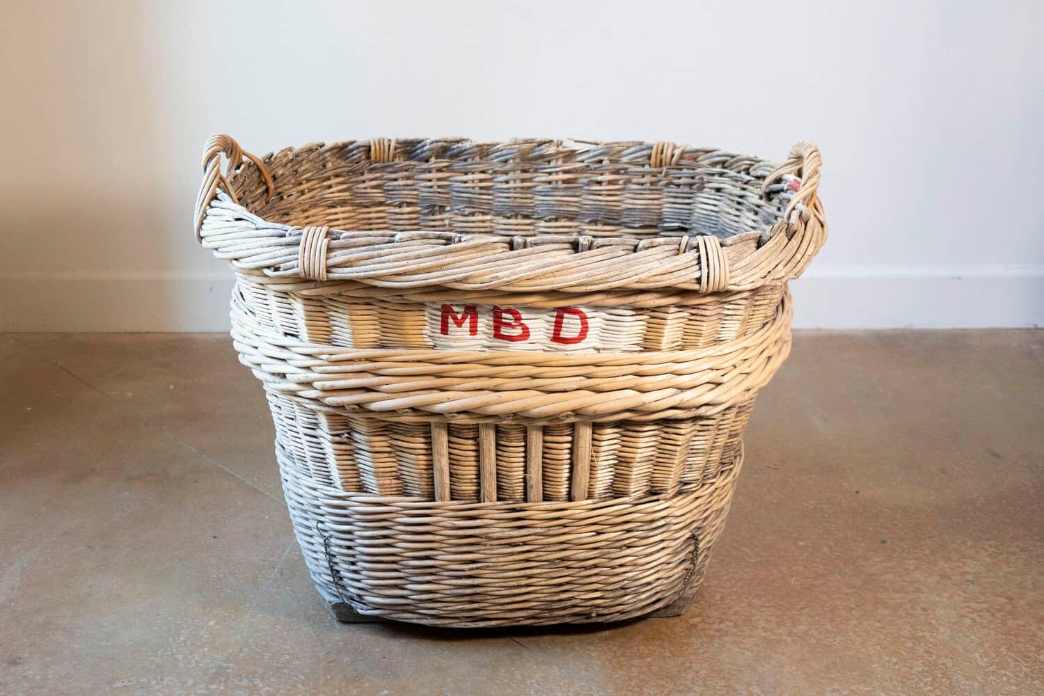 French 1940s Wicker Champagne Harvesting Basket with Stenciled Vineyard Marking - JAA