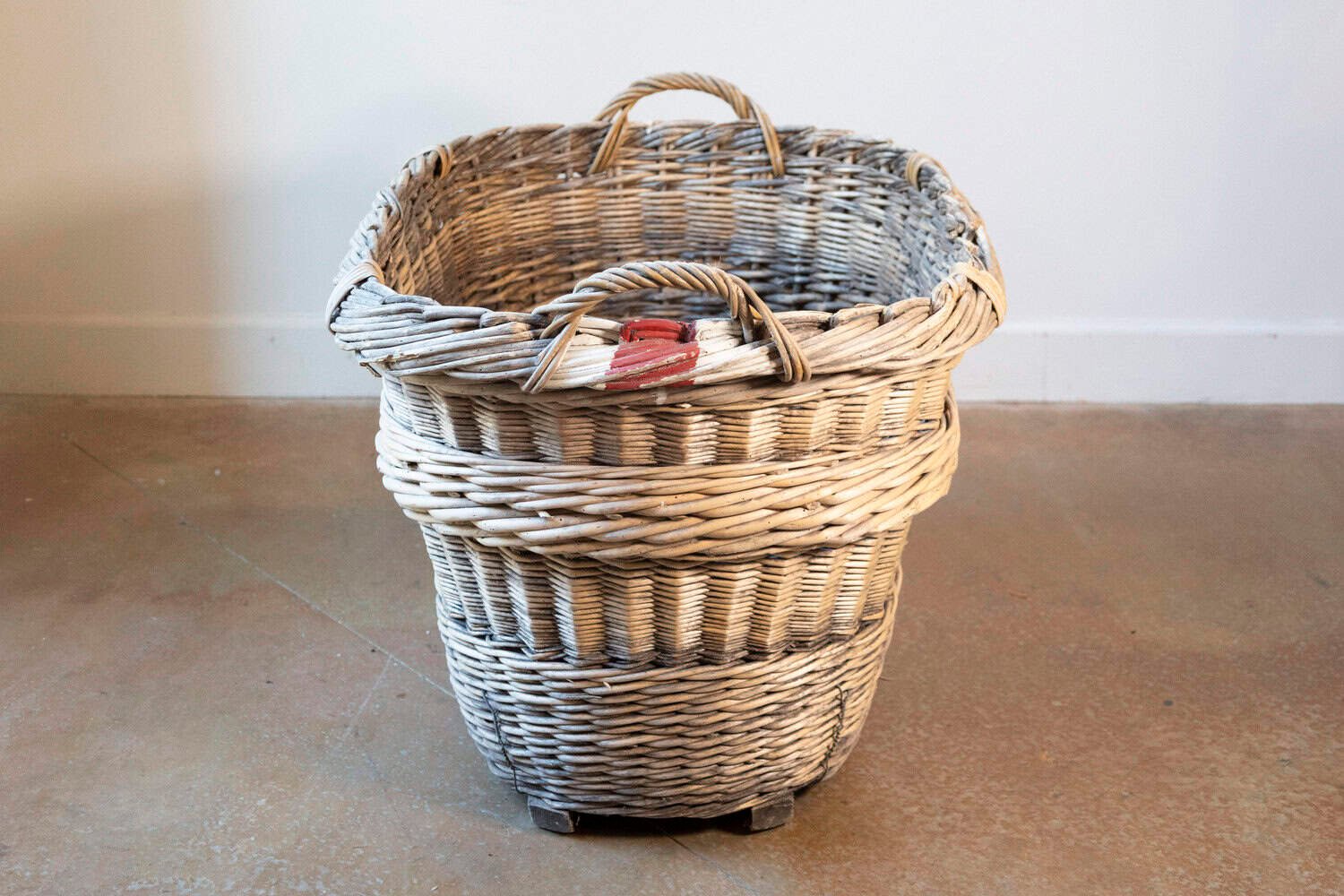 French 1940s Wicker Champagne Harvesting Basket with Stenciled Vineyard Marking - JAA