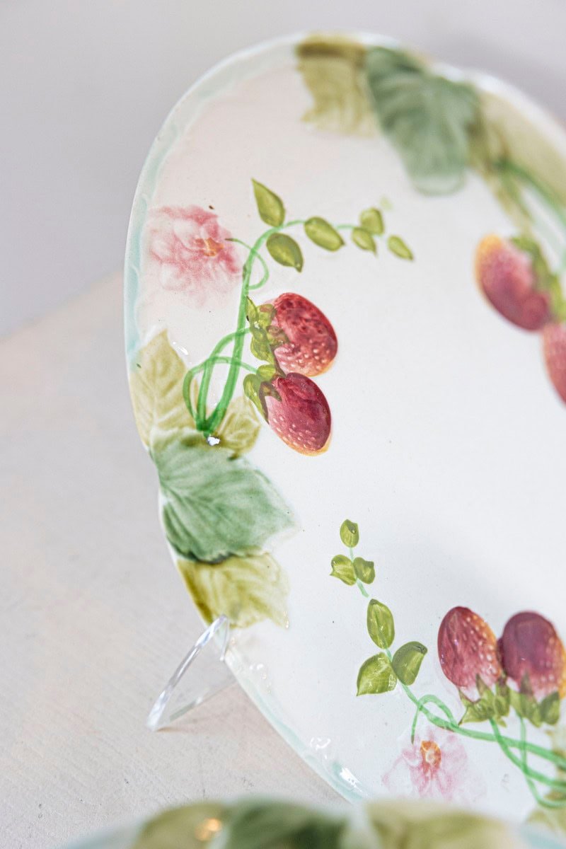 French 19th Century Choisy-le-Roi Majolica Strawberry Plates with Foliage - JAA