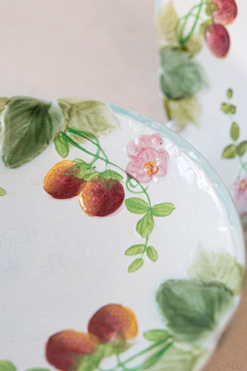 French 19th Century Choisy-le-Roi Majolica Strawberry Plates with Foliage - JAA