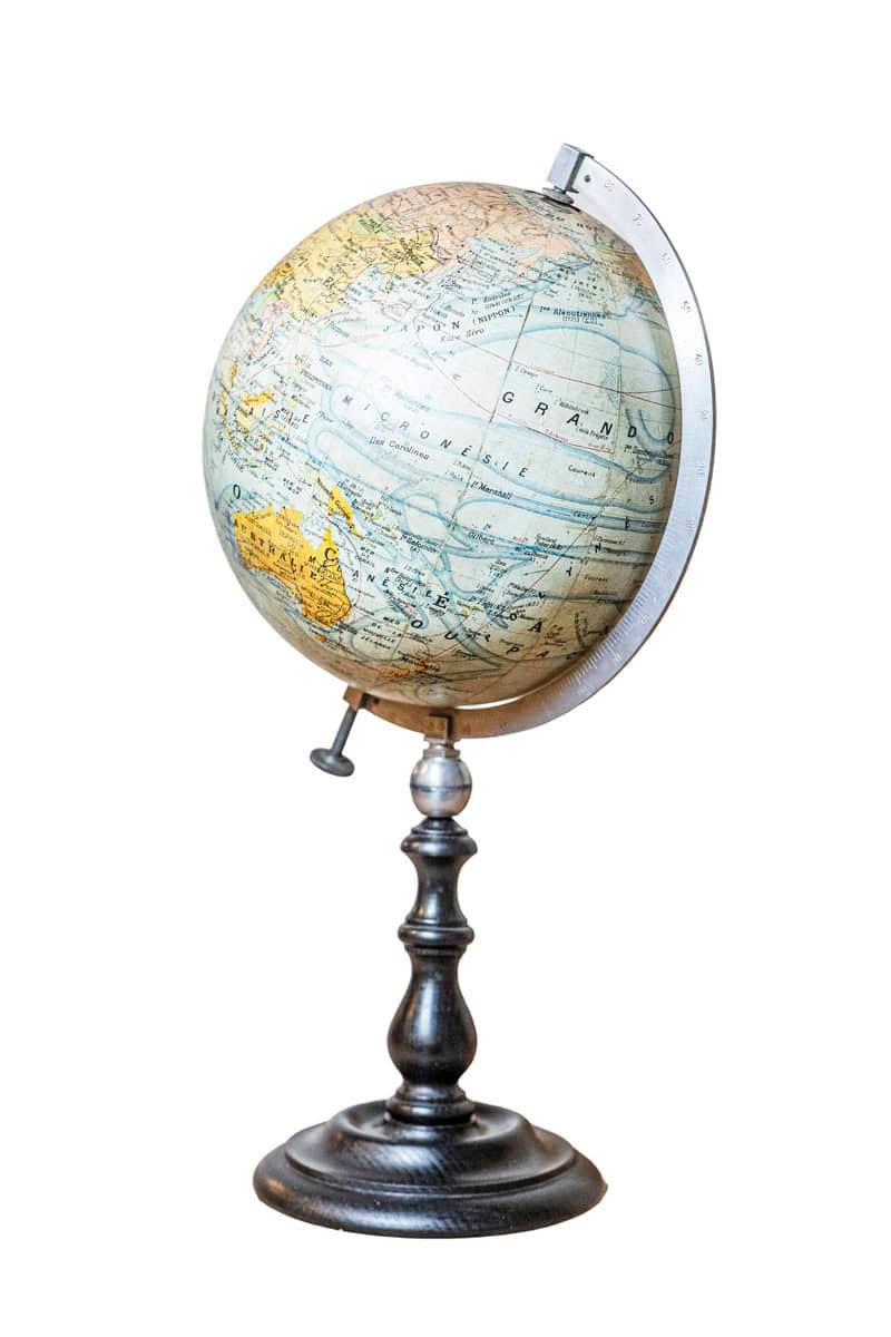 Small French 20th Century Terrestrial Globe on Turned Black Wooden Base - JAA
