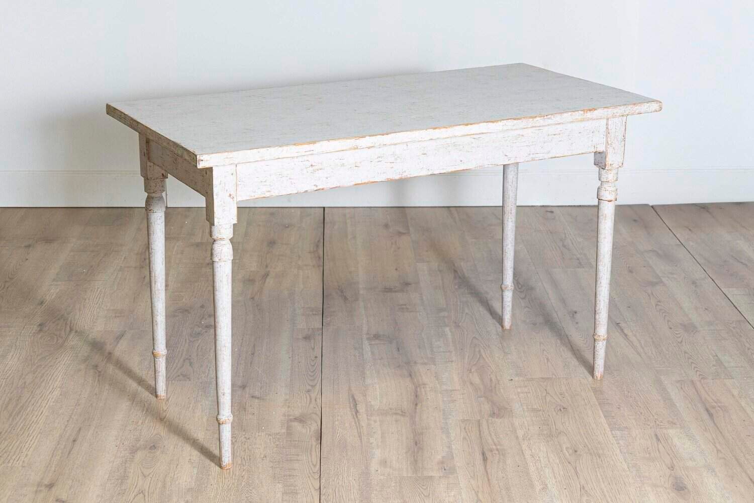 Pair of Swedish 1840s Light Gray Painted Side Tables with Distressed Finish - JAA