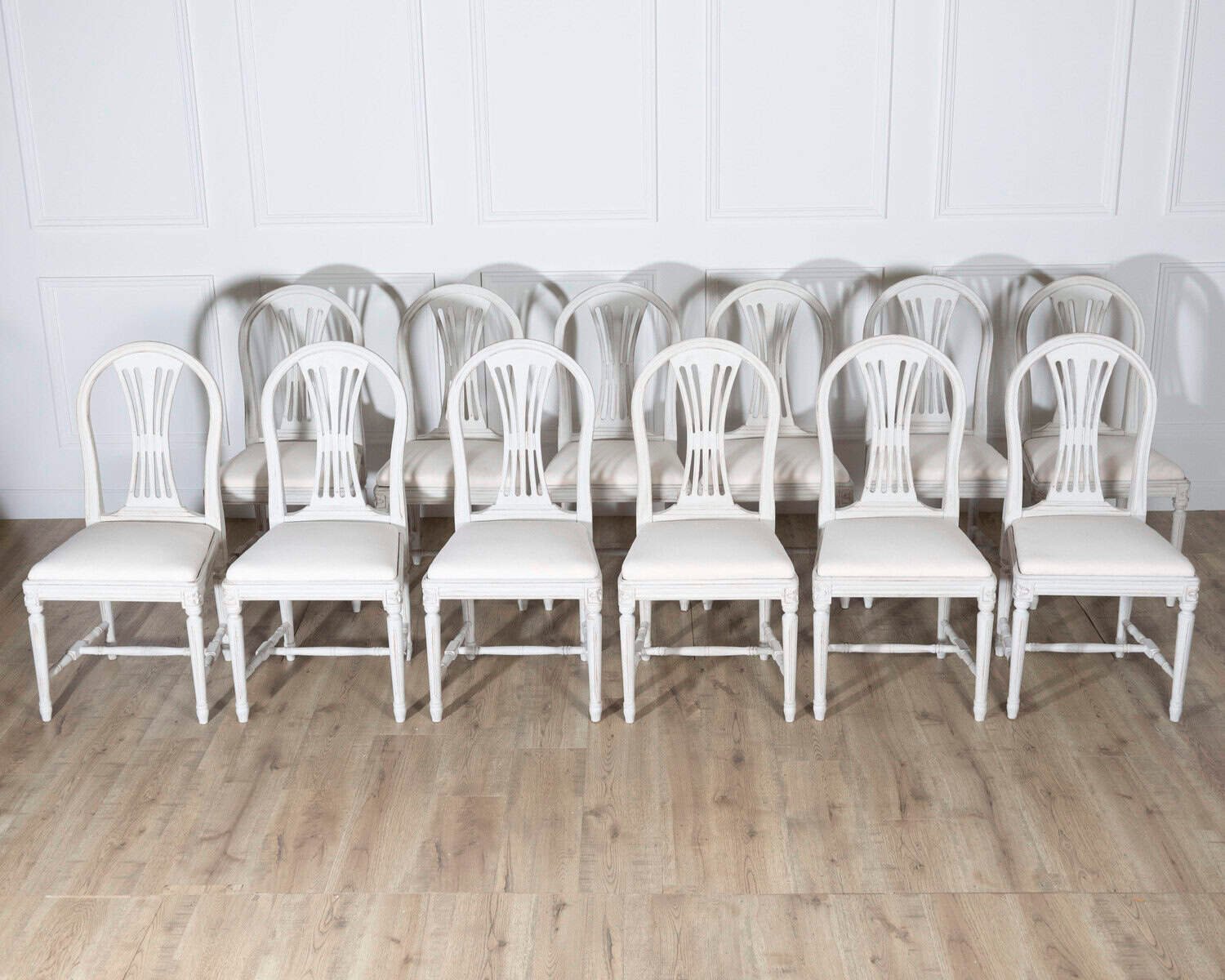 Set of 12 Early 20th Century Swedish Gustavian Style Dining Chairs in Painted Wood - JAA