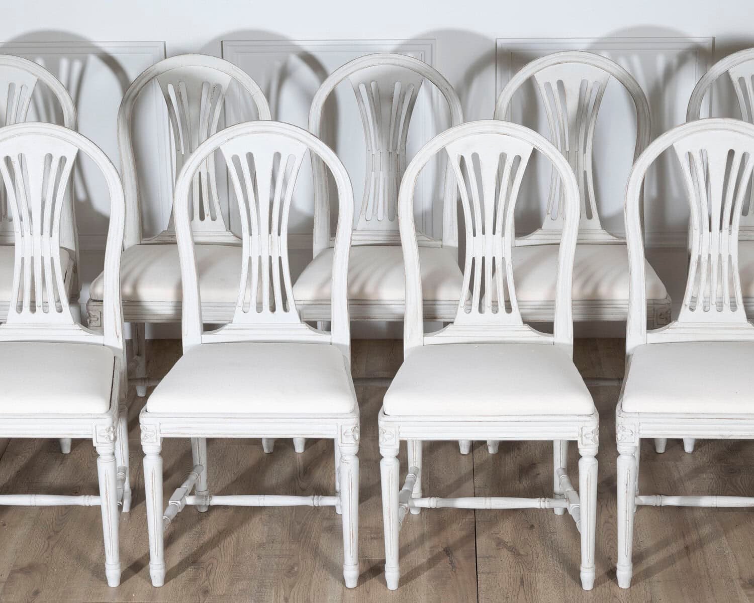 Set of 12 Early 20th Century Swedish Gustavian Style Dining Chairs in Painted Wood - JAA