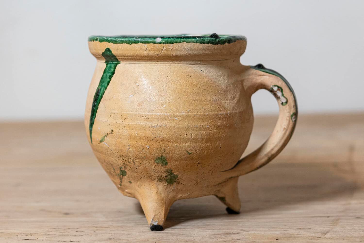 French Provincial 19th Century Pottery Cooking Pot with Partial Green Glaze - JAA