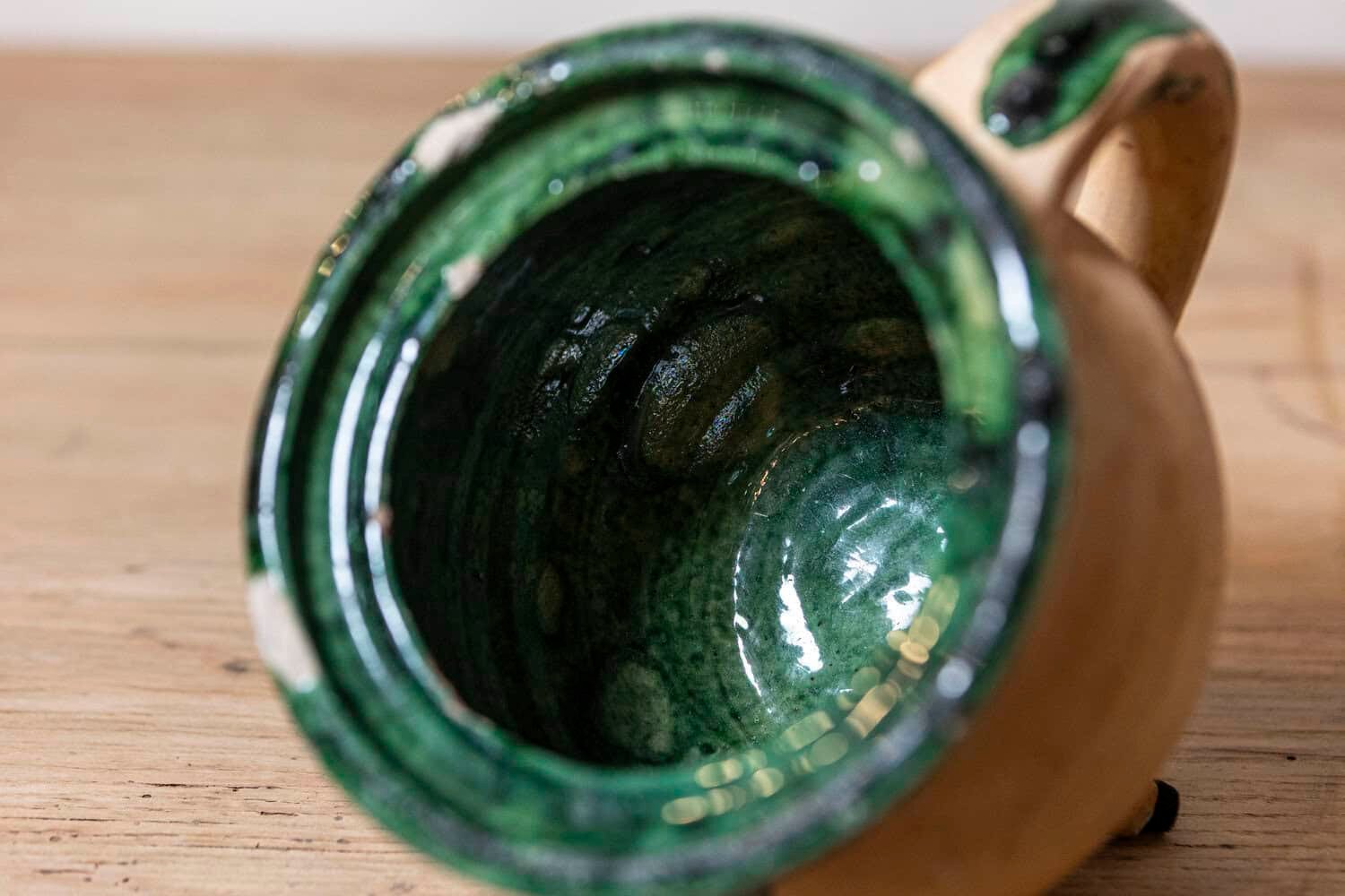 French Provincial 19th Century Pottery Cooking Pot with Partial Green Glaze - JAA