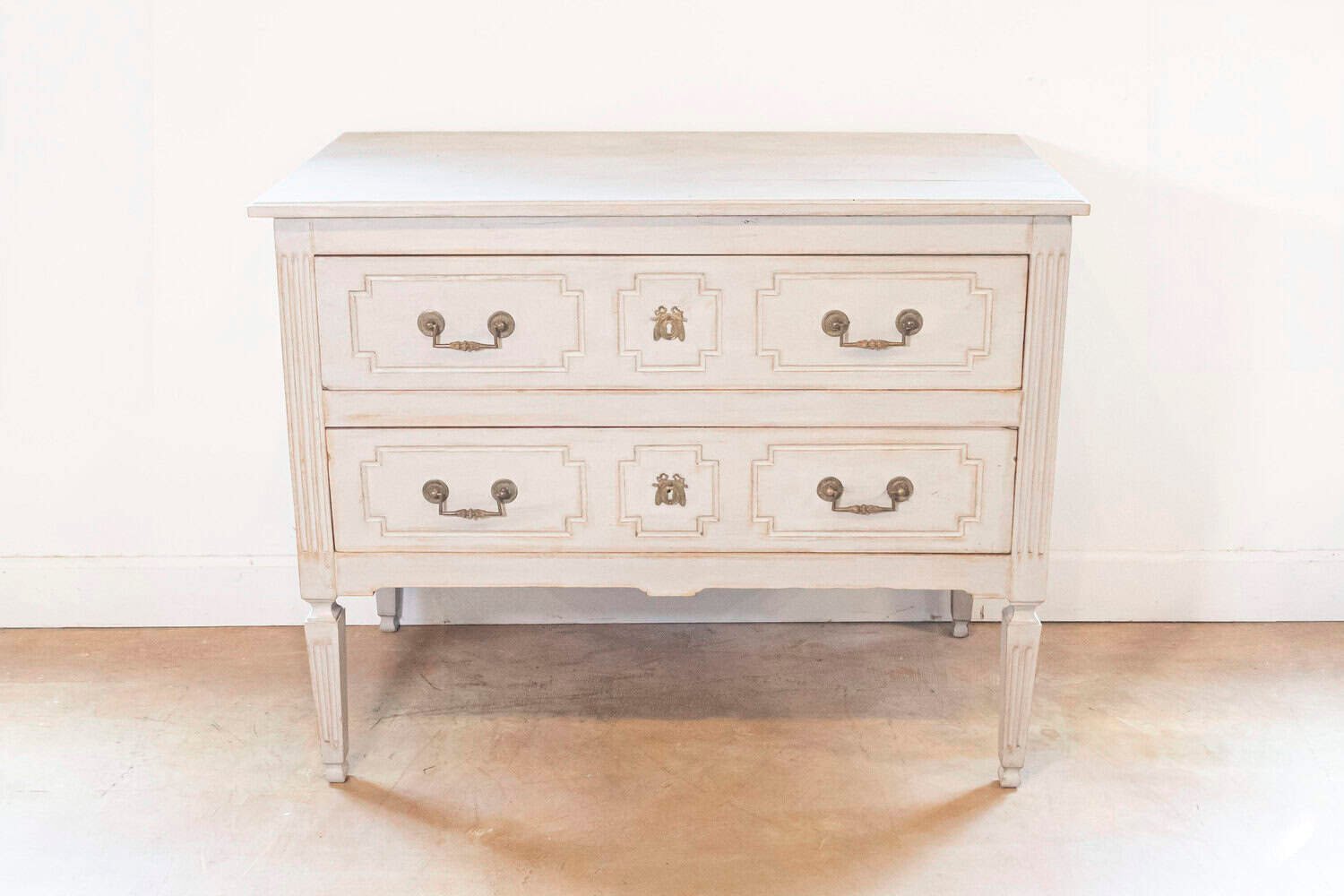 French Louis XVI 18th Century Painted Two-Drawer Commode with Fluted Accents - JAA