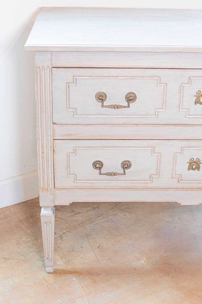 French Louis XVI 18th Century Painted Two-Drawer Commode with Fluted Accents - JAA