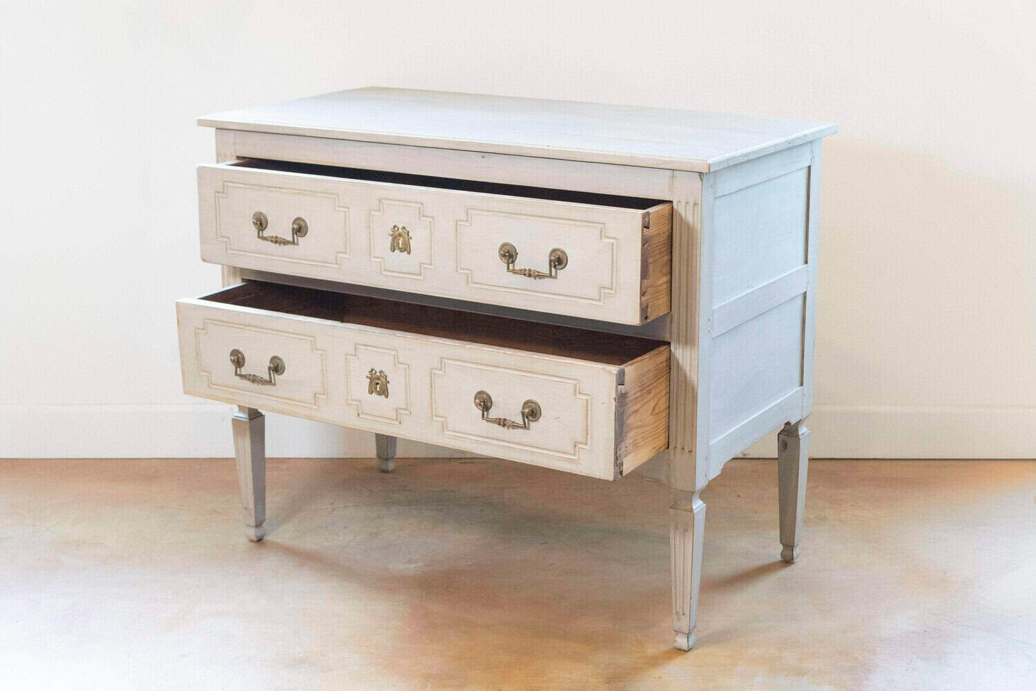French Louis XVI 18th Century Painted Two-Drawer Commode with Fluted Accents - JAA