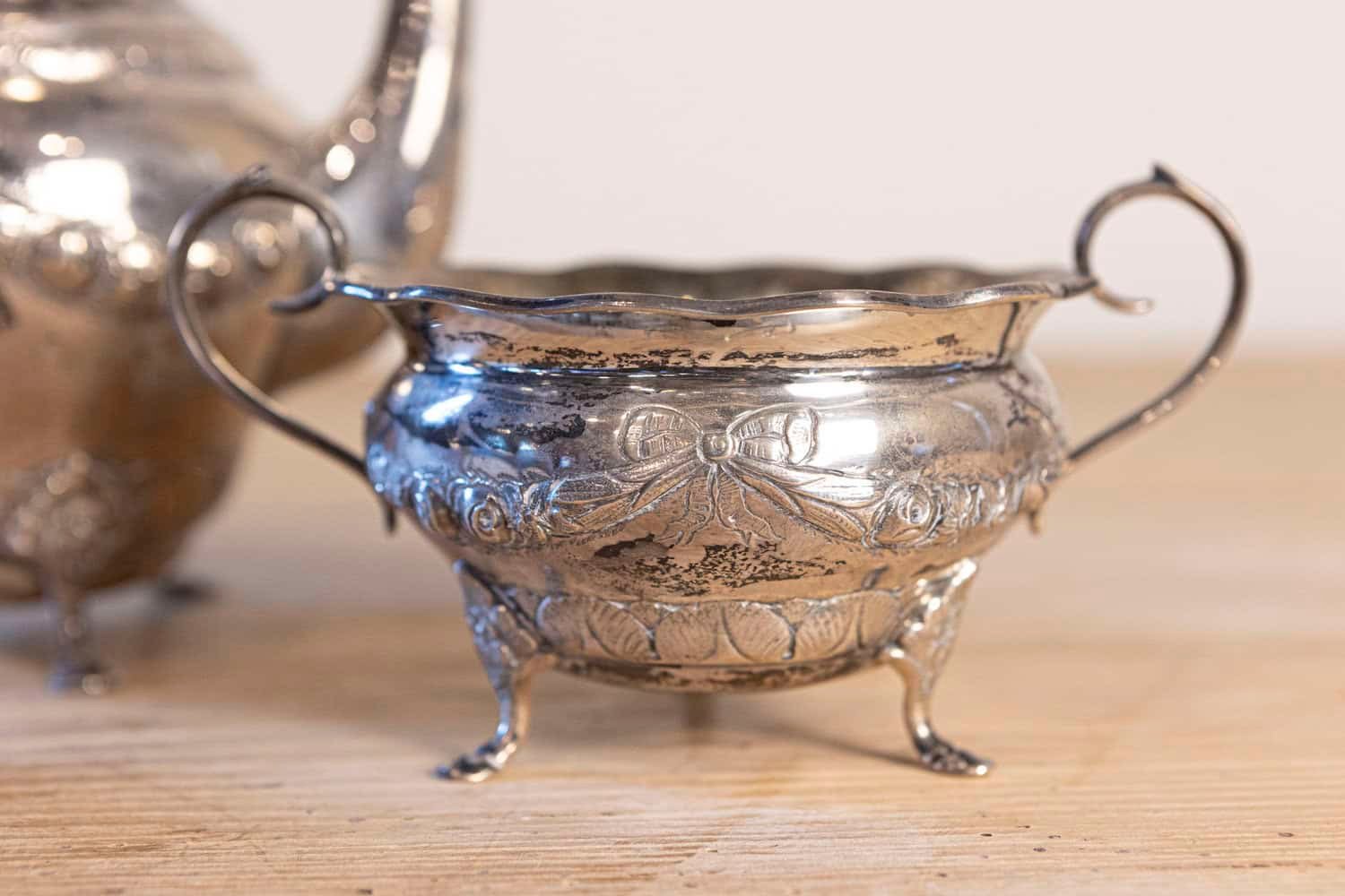 Danish 1930s Johannes Siggaard Three-Piece Silver Coffee Set with Ebony Handle - JAA