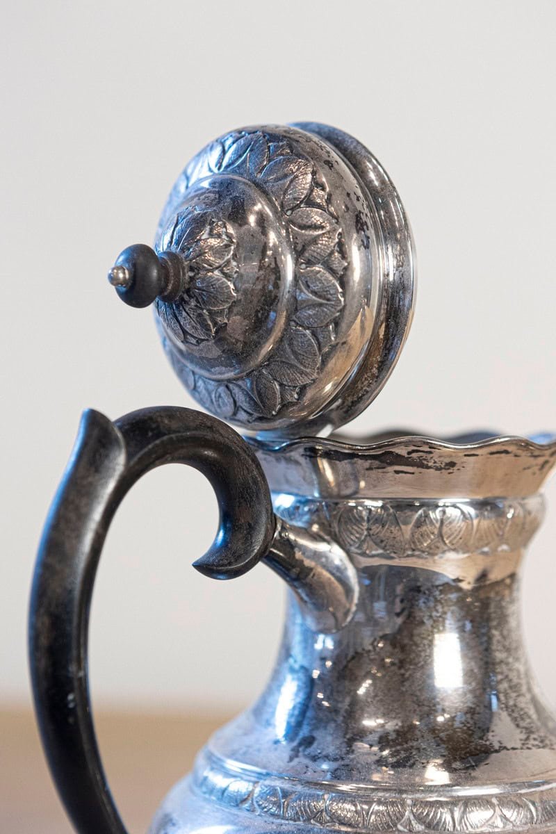 Danish 1930s Johannes Siggaard Three-Piece Silver Coffee Set with Ebony Handle - JAA