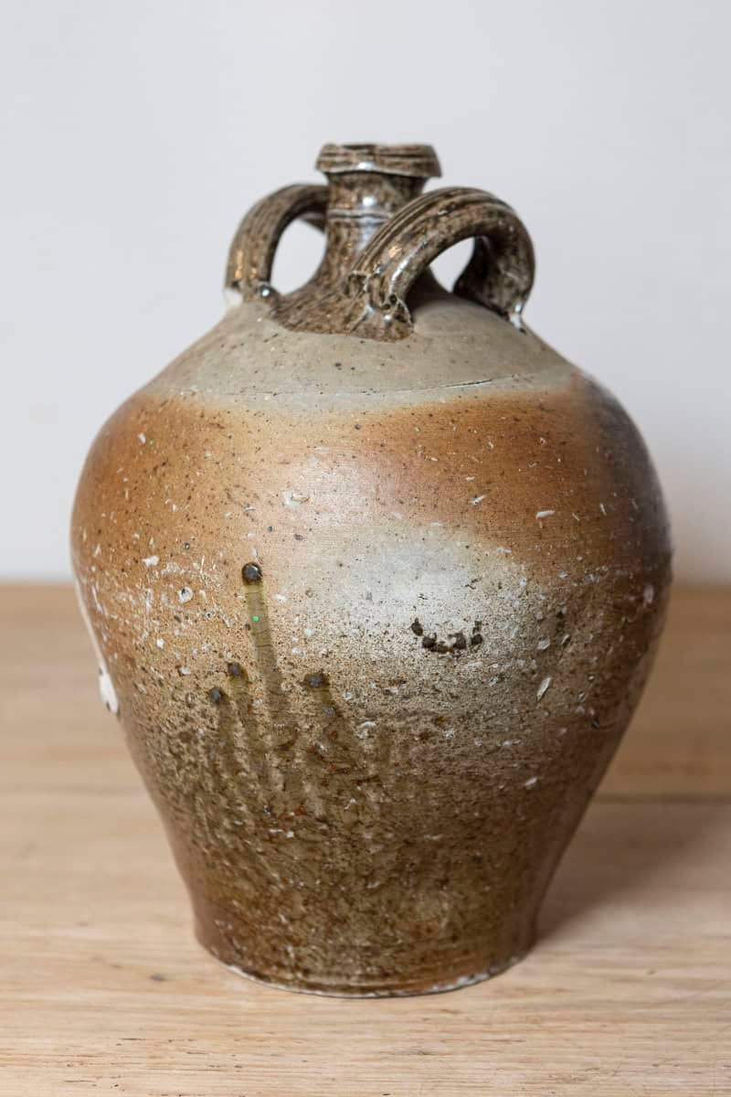 French 19th Century Double Handled Brown Glaze Pottery Jug with Rustic Character - JAA