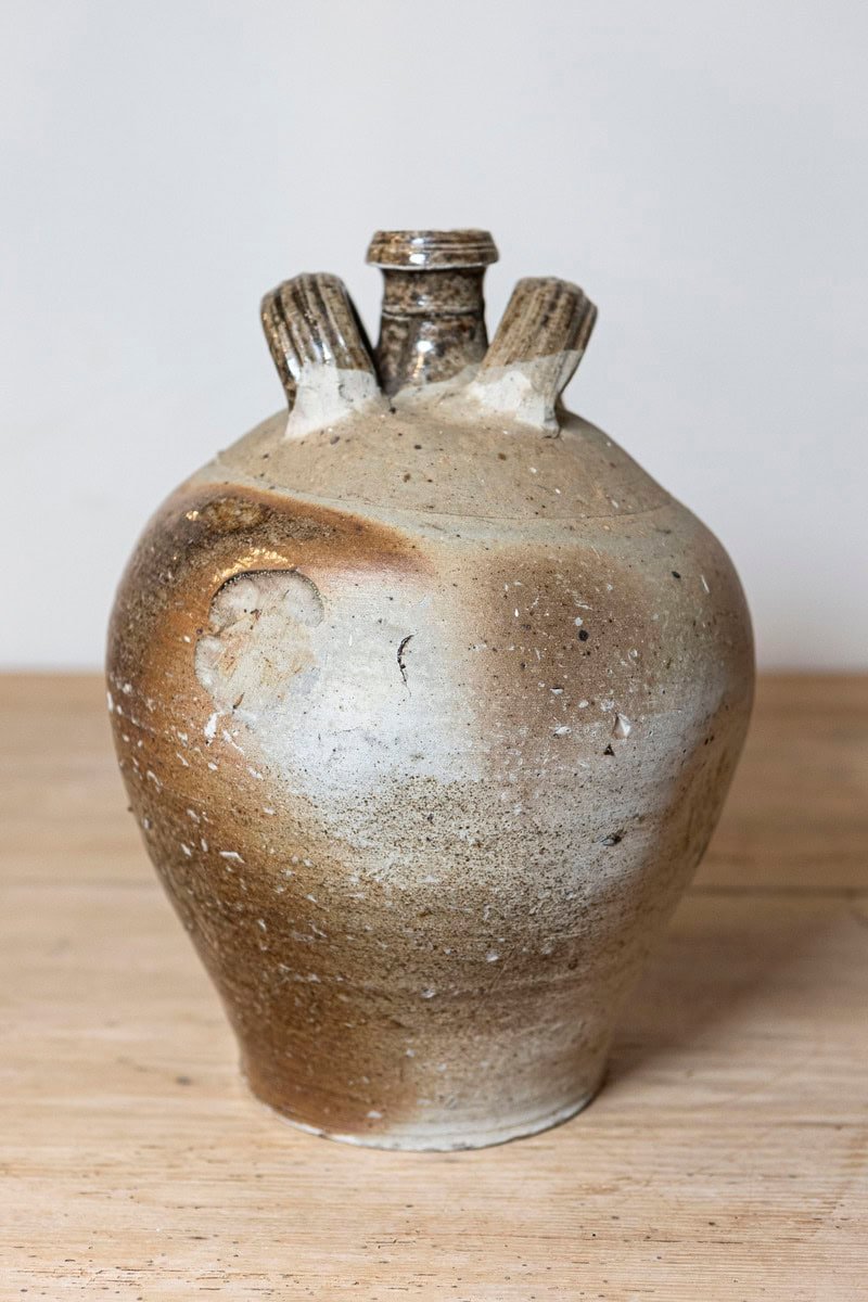 French 19th Century Double Handled Brown Glaze Pottery Jug with Rustic Character - JAA