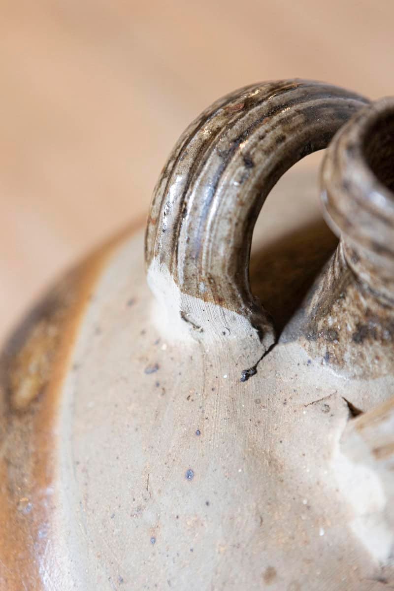 French 19th Century Double Handled Brown Glaze Pottery Jug with Rustic Character - JAA