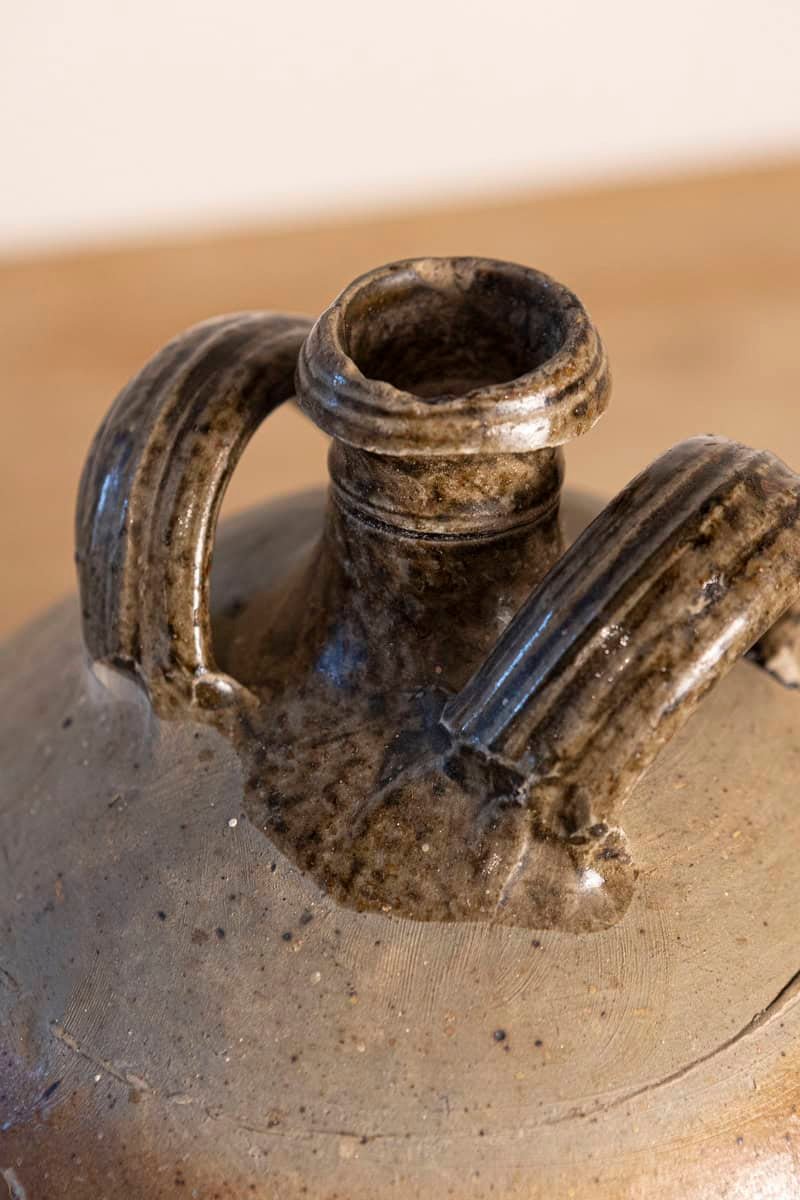 French 19th Century Double Handled Brown Glaze Pottery Jug with Rustic Character - JAA