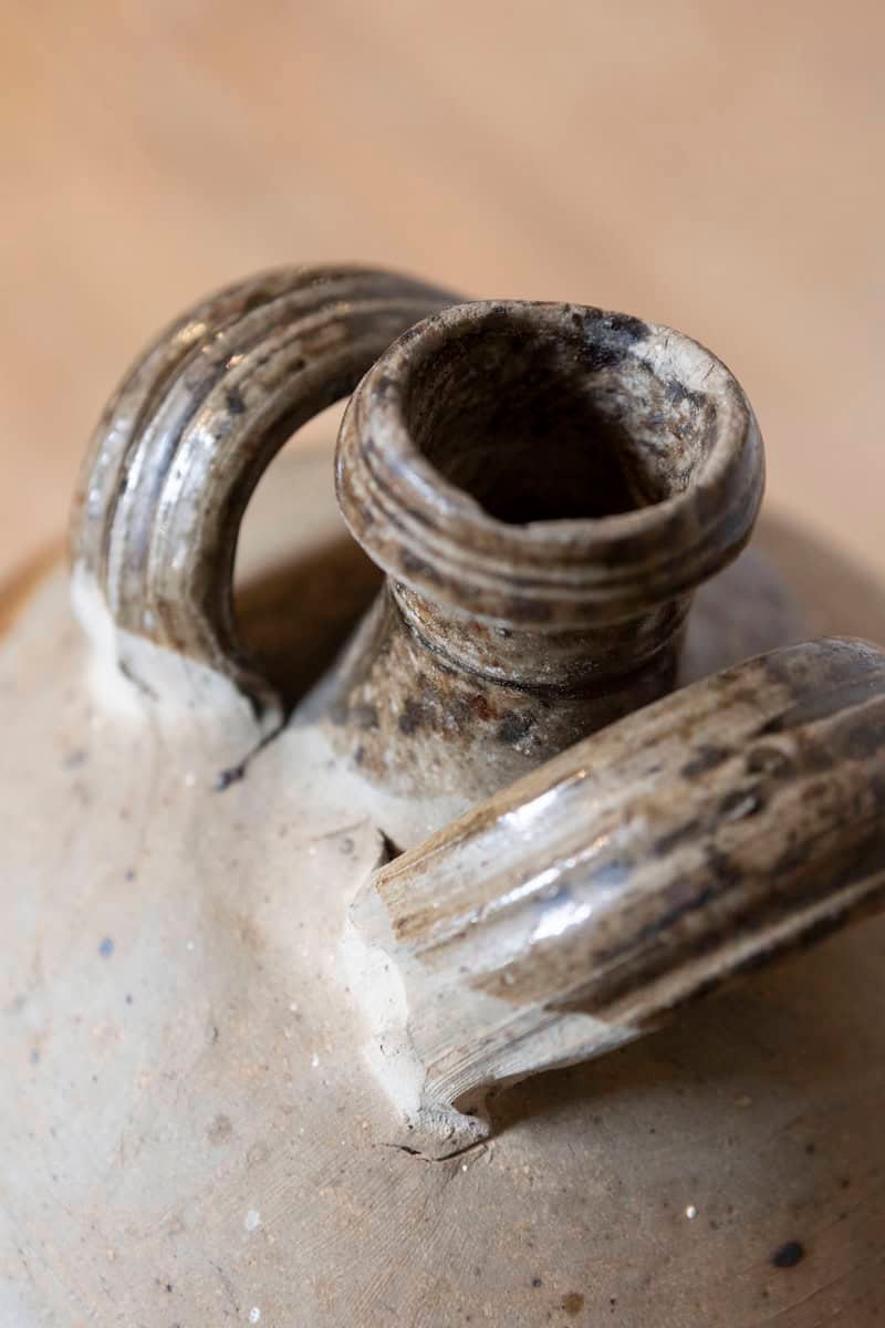 French 19th Century Double Handled Brown Glaze Pottery Jug with Rustic Character - JAA