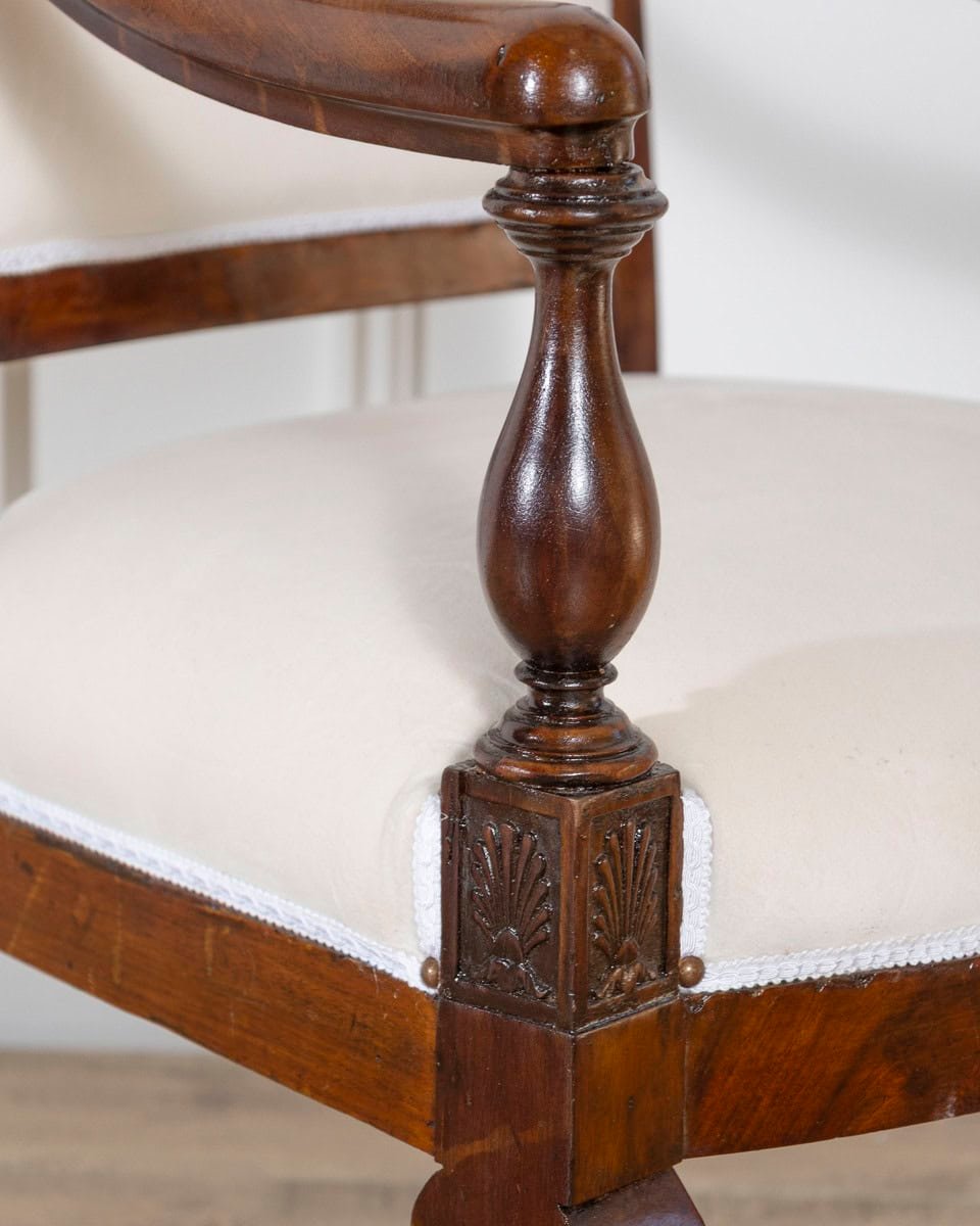 Pair of Italian Empire Armchairs in Mahogany with White Velvet Upholstery, Genoa 19th Century - JAA